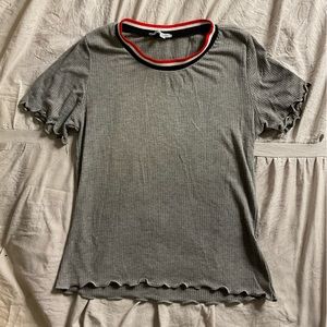 Gray Ribbed Lettuce Trim Crew Neck | Charlotte Russe